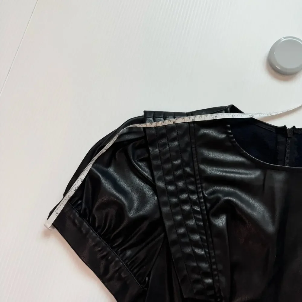 Zara Faux Leather Mini Dress Black Women's XS Ruffle Puff Flounce Hem Coquette - Picture 16 of 16
